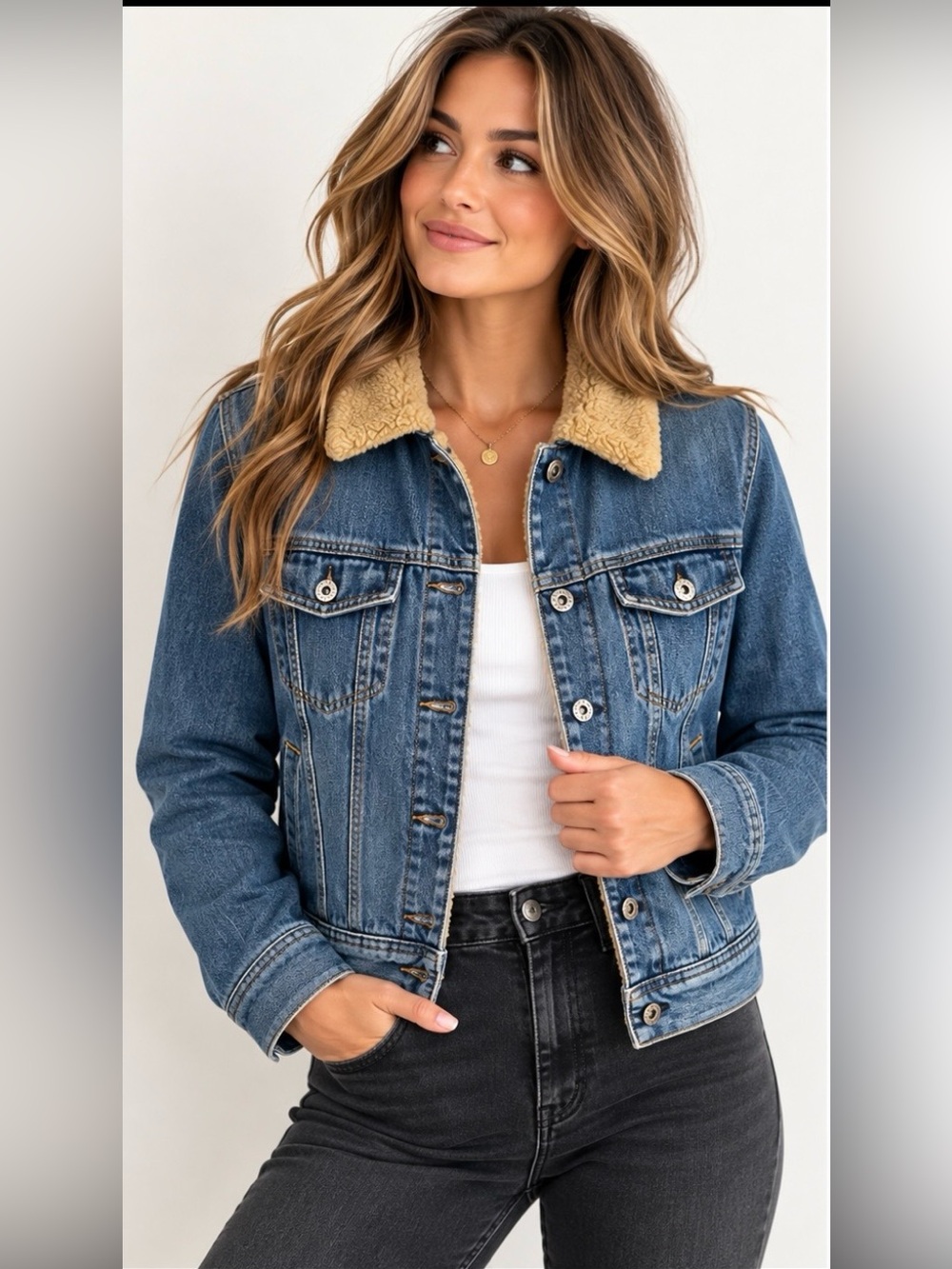 Vintage Y2K Tommy Hilfiger Jeans Sherpa Lined Denim Trucker Jacket Blue M💙